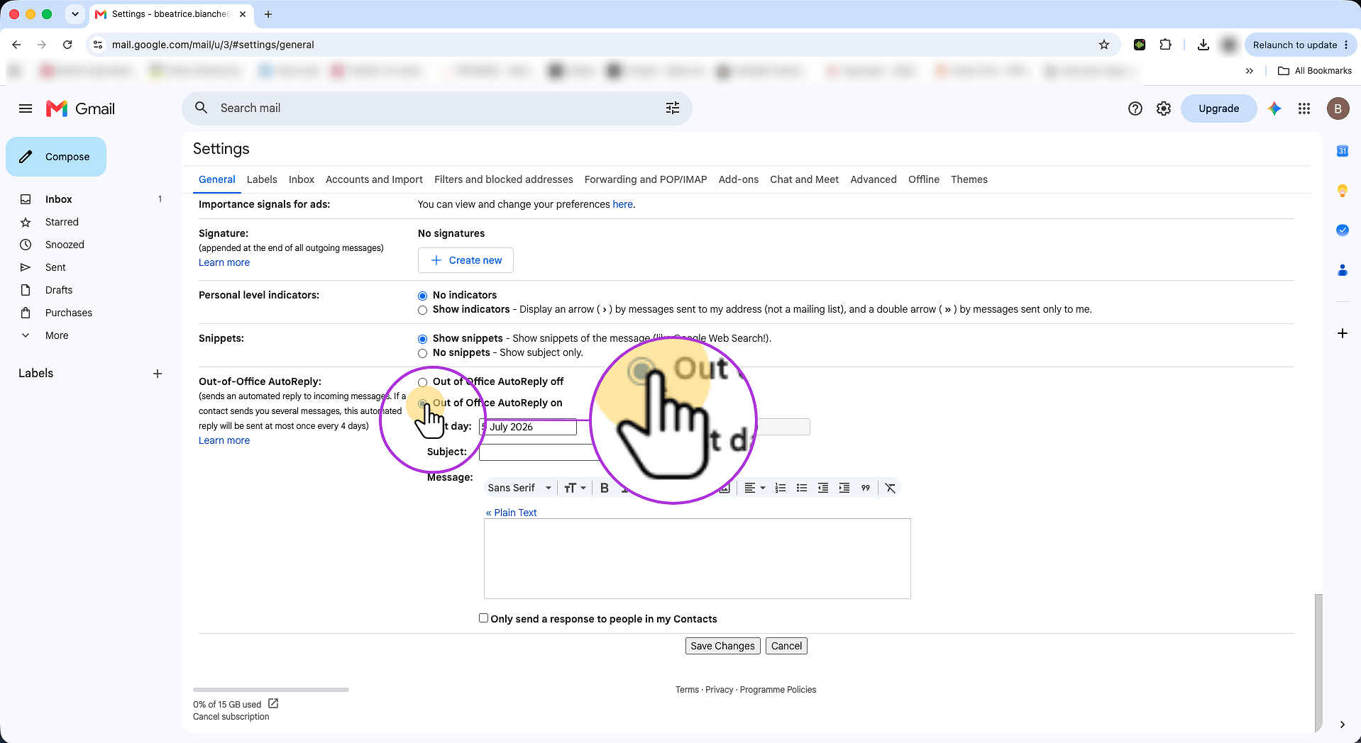 Turn the Vacation responder on