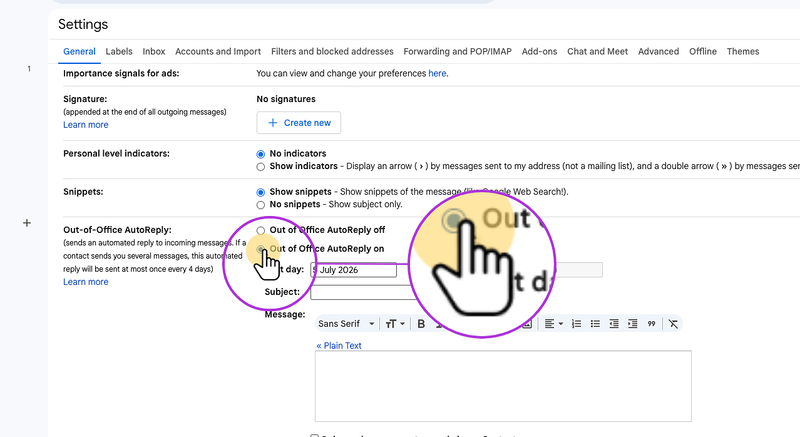 Turn the Vacation responder on
